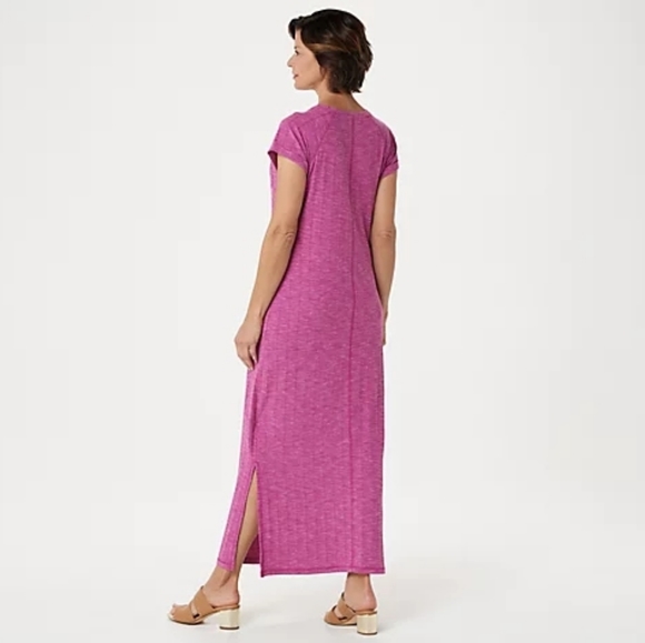 Isaac Mizrahi ribbed maxi dress roses pink - Picture 2 of 2